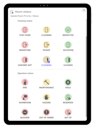 Rooms status on tablet